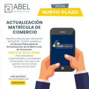 Nuevo Plazo para la Actualización de la Matrícula de Comercio hasta el 30 de Junio